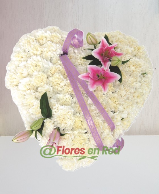 Corazón Funerario Blanco y Rosa